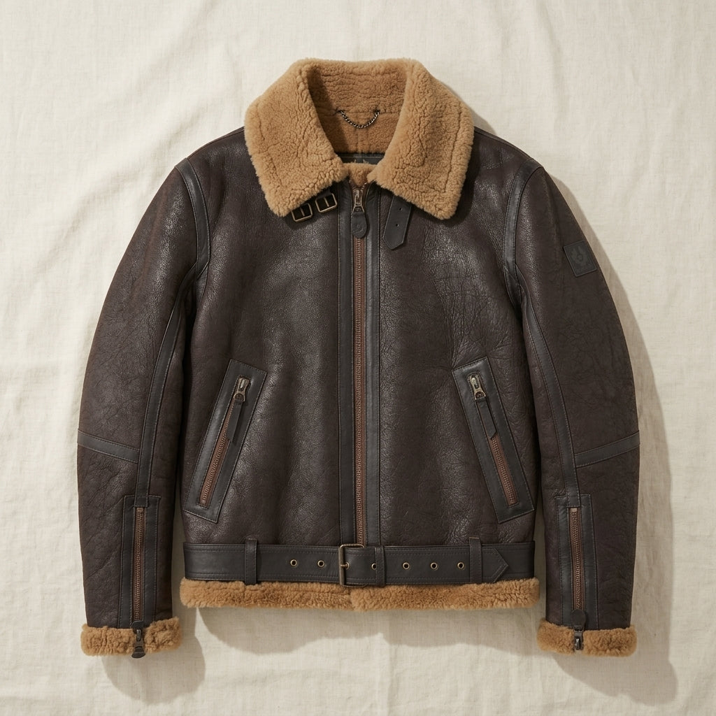 Belstaff Wilder Inspired Men's Shearling Aviator Jacket – Brown