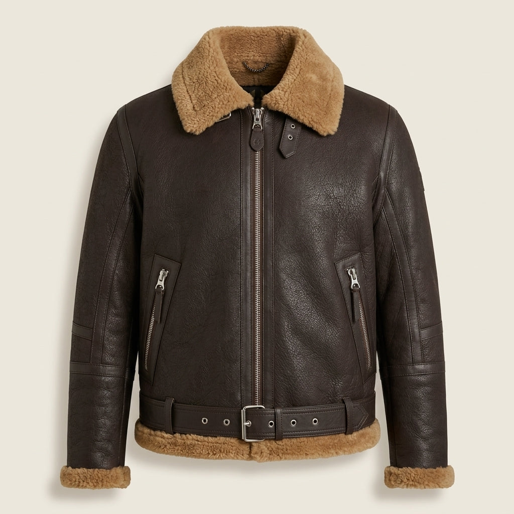 Belstaff Wilder Inspired Men's Shearling Aviator Jacket – Brown